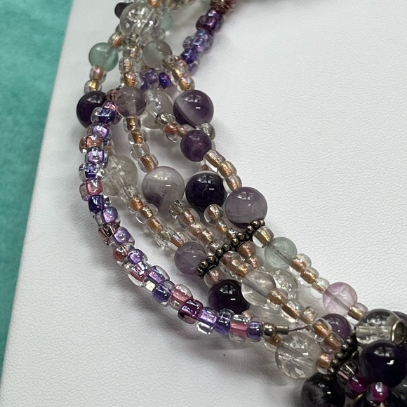 925 Sterling & Amethyst & Semi-Precious Beaded Necklace & Dangle Earrings - Picture 6 of 11